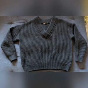 MAJE- Ribbed Black V-Neck Wool Blend Knit Sweater Size 1